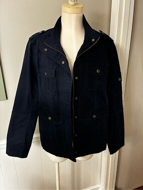 Harper&Liv Navy Utility Jacket with Brass-Tone Hardware